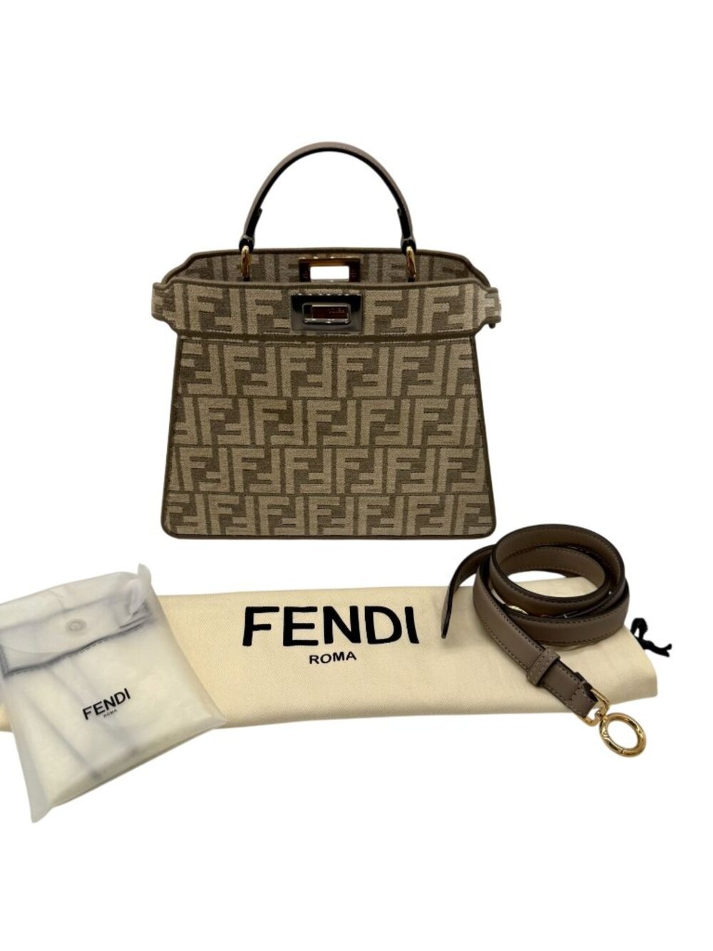 Fendi Peekaboo ISeeU Small Bag Brown Zucca tapestry canvas Gold Hardware NEW